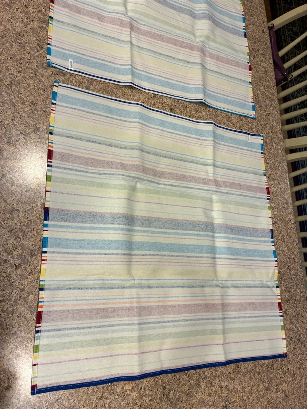 Longaberger Sunny Day Stripe Napkins Blue Yellow WITH IMPERFECTIONS SMELLS MUSTY